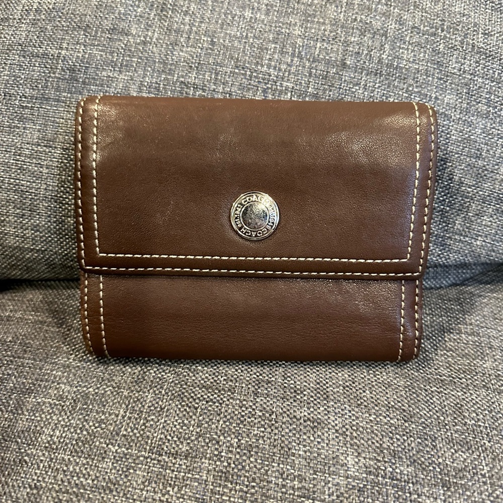 Coach Brown Leather Pink Trifold Interior Wallet